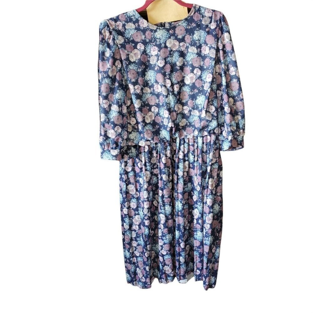 Vintage 80s Floral Cottage Core Blouson Dress